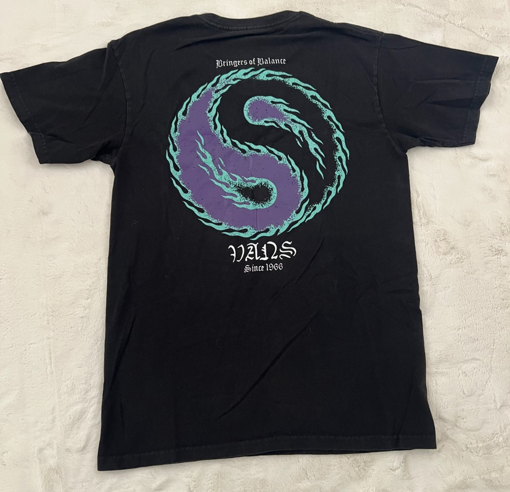 Vans Men's T-Shirt Small Black Yin Yang Graphic Bringers of Balance Since 1966